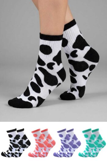 Kadın Çok Renkli Tenis Kolej Pamuklu Çorap İnek Desenli 4 Çift