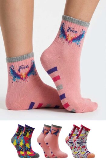 Kadın Çok Renkli Desenli Pamuklu Yarım Konç Çorap 3 Çift