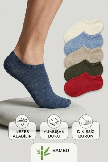 Erkek Bambu Patik Çorap Çok Renkli 6 Çift